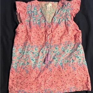 Chic Pink and Blue Floral Blouse